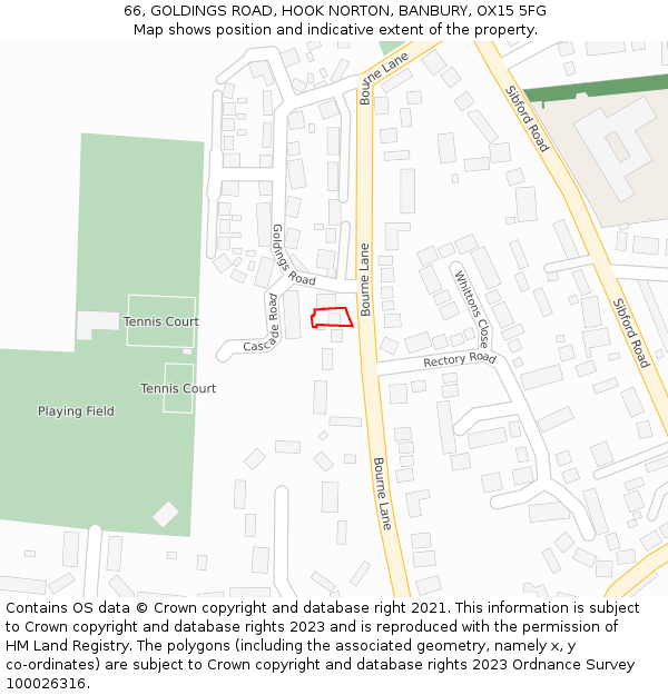 66, GOLDINGS ROAD, HOOK NORTON, BANBURY, OX15 5FG: Location map and indicative extent of plot