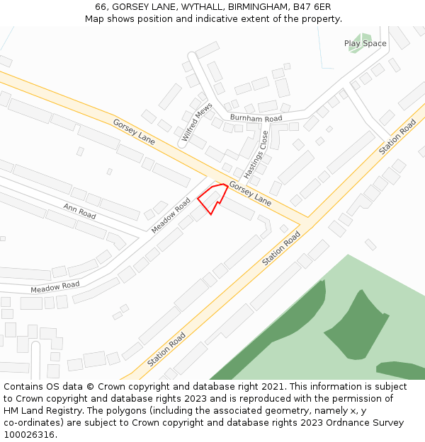 66, GORSEY LANE, WYTHALL, BIRMINGHAM, B47 6ER: Location map and indicative extent of plot