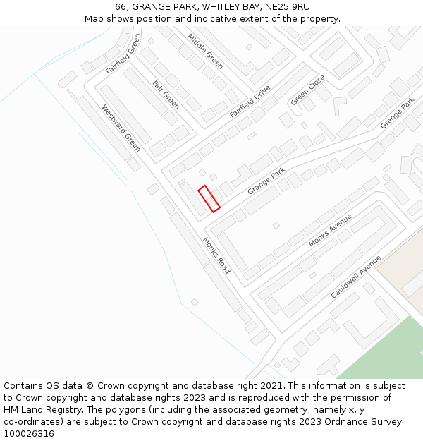 66, GRANGE PARK, WHITLEY BAY, NE25 9RU: Location map and indicative extent of plot