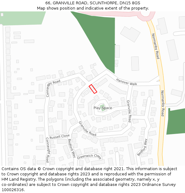 66, GRANVILLE ROAD, SCUNTHORPE, DN15 8GS: Location map and indicative extent of plot