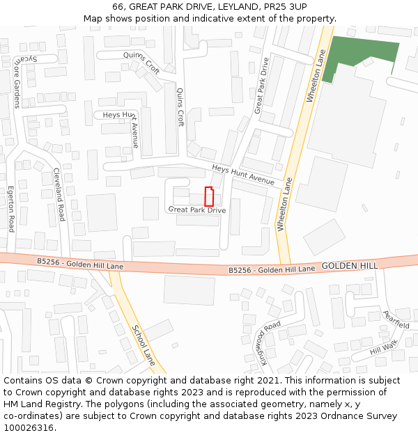 66, GREAT PARK DRIVE, LEYLAND, PR25 3UP: Location map and indicative extent of plot
