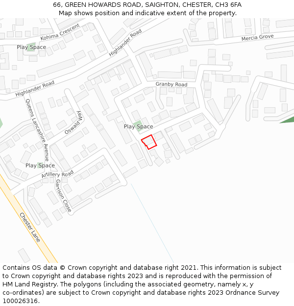 66, GREEN HOWARDS ROAD, SAIGHTON, CHESTER, CH3 6FA: Location map and indicative extent of plot
