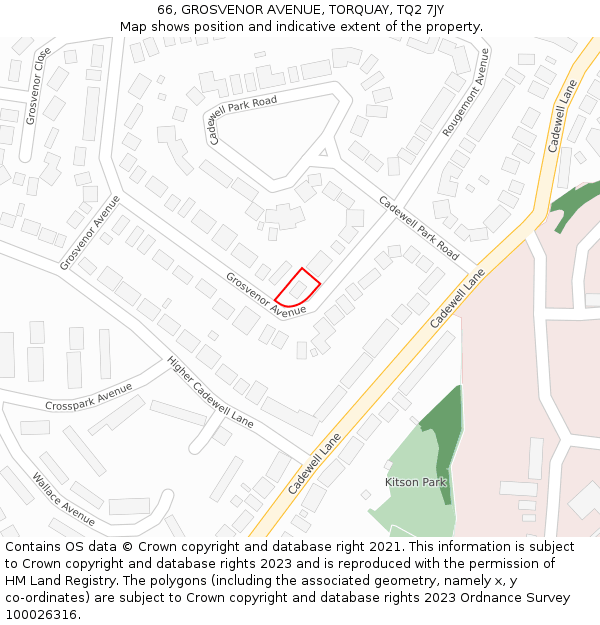 66, GROSVENOR AVENUE, TORQUAY, TQ2 7JY: Location map and indicative extent of plot