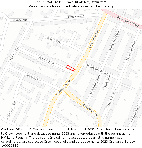 66, GROVELANDS ROAD, READING, RG30 2NY: Location map and indicative extent of plot
