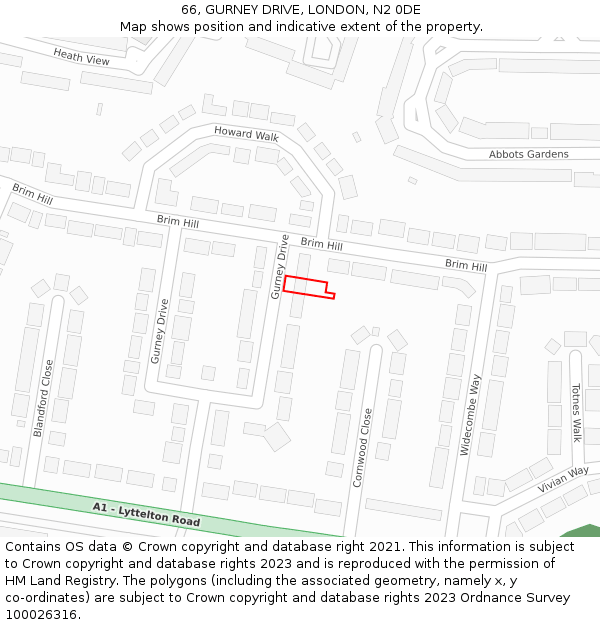 66, GURNEY DRIVE, LONDON, N2 0DE: Location map and indicative extent of plot