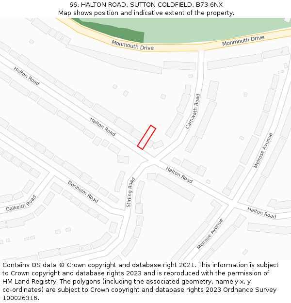 66, HALTON ROAD, SUTTON COLDFIELD, B73 6NX: Location map and indicative extent of plot