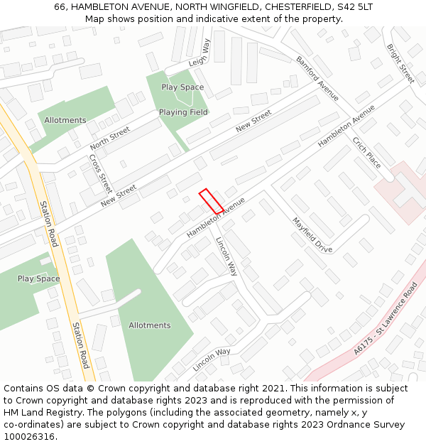 66, HAMBLETON AVENUE, NORTH WINGFIELD, CHESTERFIELD, S42 5LT: Location map and indicative extent of plot