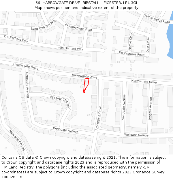 66, HARROWGATE DRIVE, BIRSTALL, LEICESTER, LE4 3GL: Location map and indicative extent of plot