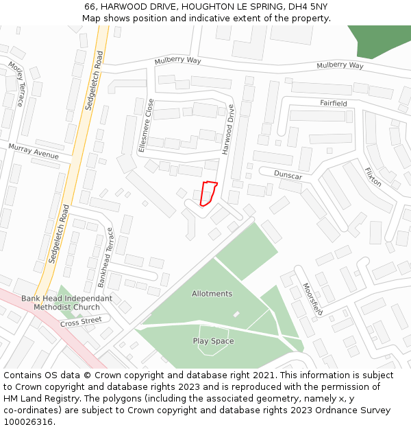 66, HARWOOD DRIVE, HOUGHTON LE SPRING, DH4 5NY: Location map and indicative extent of plot
