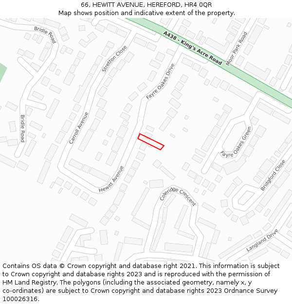 66, HEWITT AVENUE, HEREFORD, HR4 0QR: Location map and indicative extent of plot