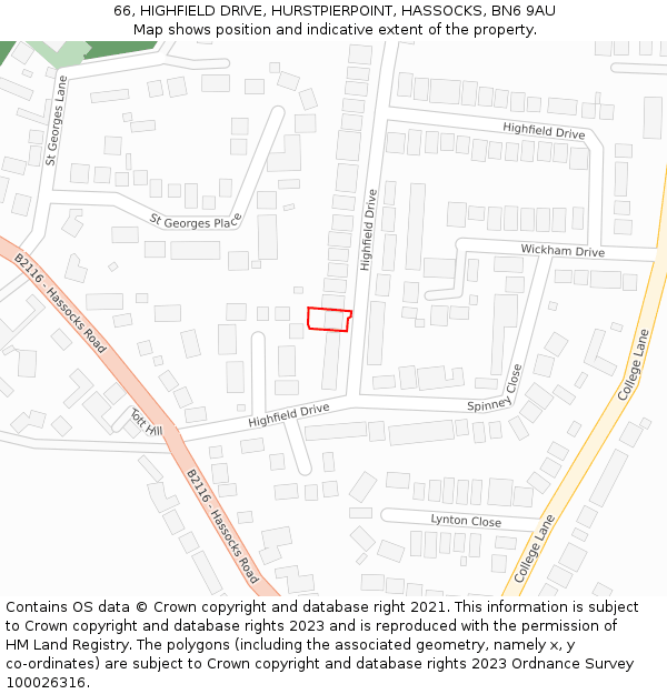 66, HIGHFIELD DRIVE, HURSTPIERPOINT, HASSOCKS, BN6 9AU: Location map and indicative extent of plot