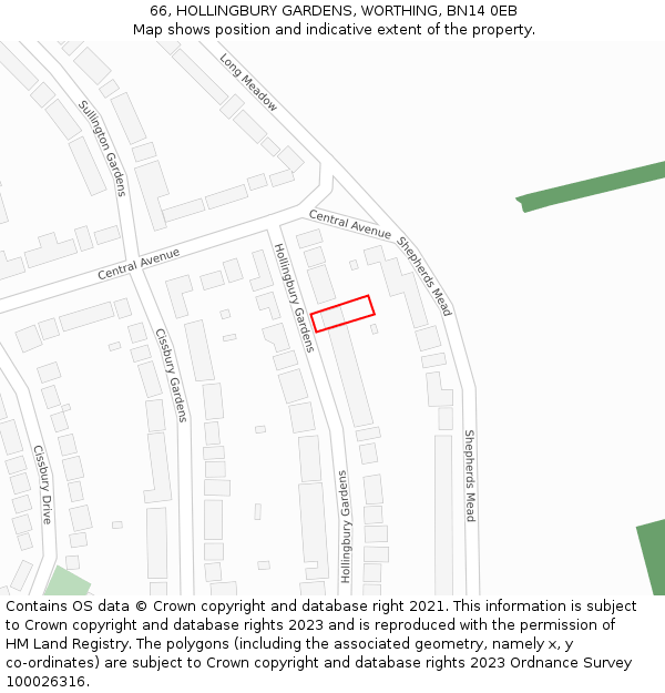 66, HOLLINGBURY GARDENS, WORTHING, BN14 0EB: Location map and indicative extent of plot