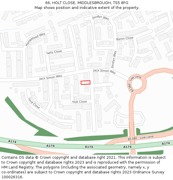 66, HOLT CLOSE, MIDDLESBROUGH, TS5 8FG: Location map and indicative extent of plot