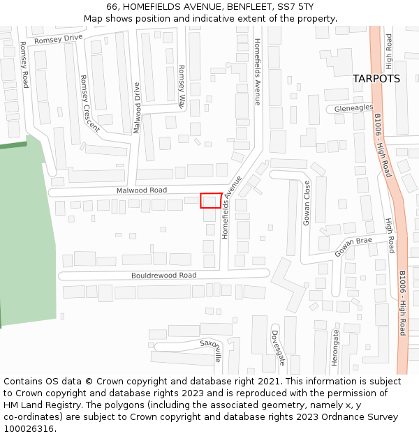 66, HOMEFIELDS AVENUE, BENFLEET, SS7 5TY: Location map and indicative extent of plot