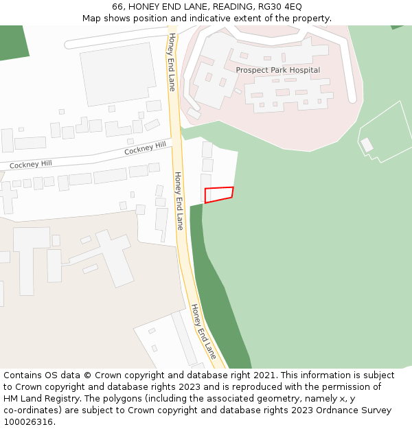 66, HONEY END LANE, READING, RG30 4EQ: Location map and indicative extent of plot