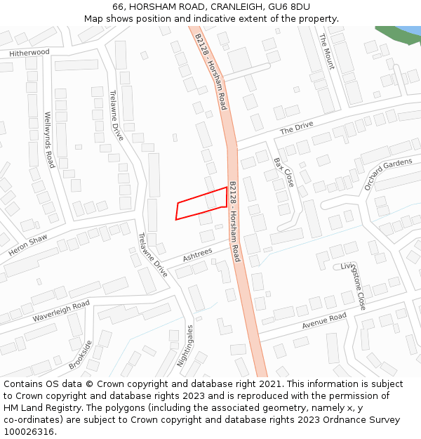 66, HORSHAM ROAD, CRANLEIGH, GU6 8DU: Location map and indicative extent of plot