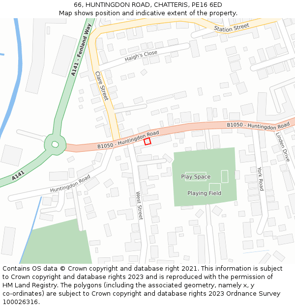 66, HUNTINGDON ROAD, CHATTERIS, PE16 6ED: Location map and indicative extent of plot
