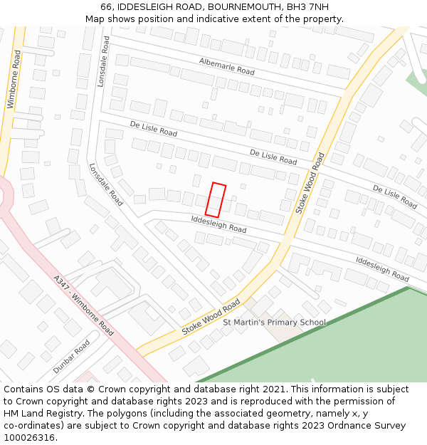 66, IDDESLEIGH ROAD, BOURNEMOUTH, BH3 7NH: Location map and indicative extent of plot