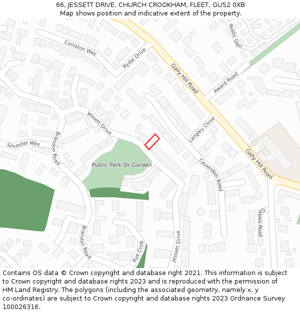 66, JESSETT DRIVE, CHURCH CROOKHAM, FLEET, GU52 0XB: Location map and indicative extent of plot