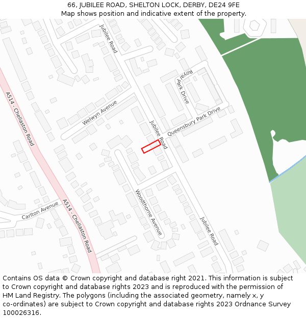 66, JUBILEE ROAD, SHELTON LOCK, DERBY, DE24 9FE: Location map and indicative extent of plot