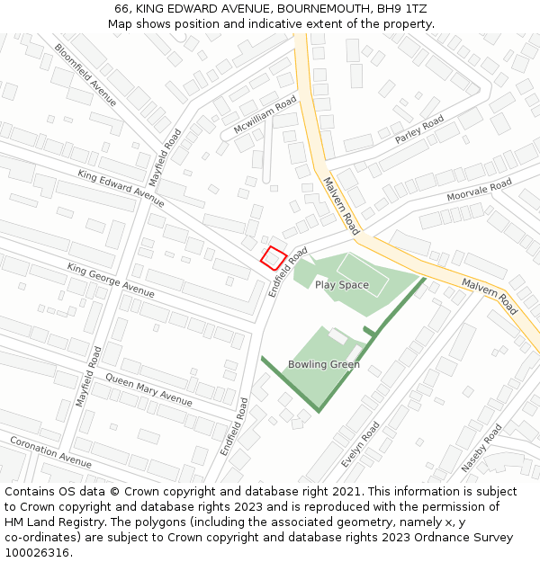 66, KING EDWARD AVENUE, BOURNEMOUTH, BH9 1TZ: Location map and indicative extent of plot