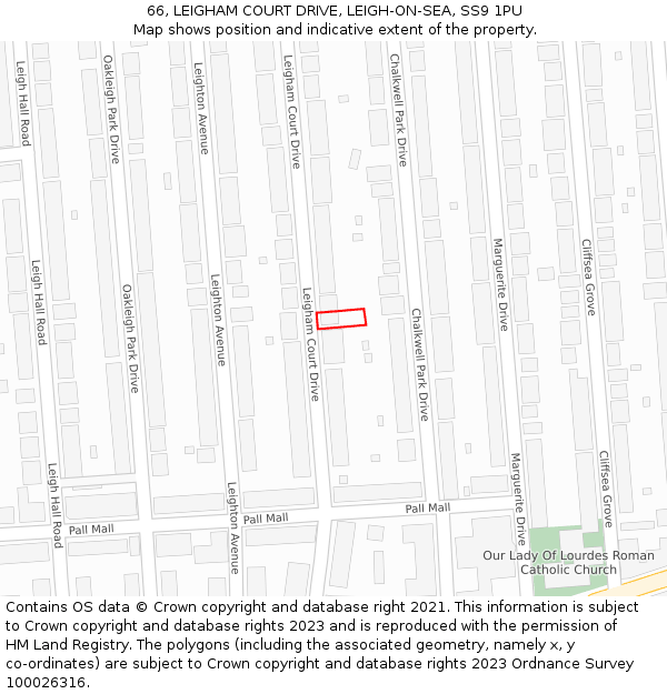 66, LEIGHAM COURT DRIVE, LEIGH-ON-SEA, SS9 1PU: Location map and indicative extent of plot