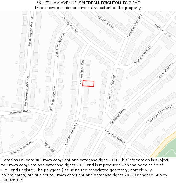 66, LENHAM AVENUE, SALTDEAN, BRIGHTON, BN2 8AG: Location map and indicative extent of plot