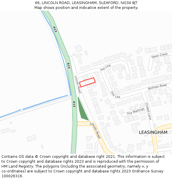 66, LINCOLN ROAD, LEASINGHAM, SLEAFORD, NG34 8JT: Location map and indicative extent of plot