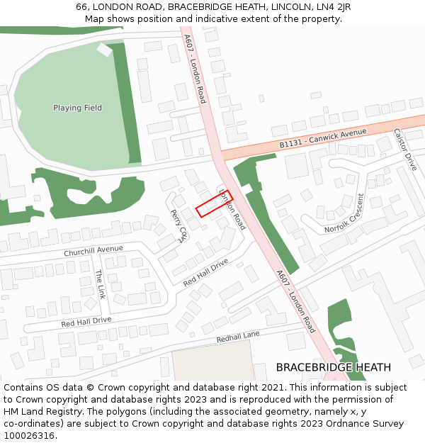 66, LONDON ROAD, BRACEBRIDGE HEATH, LINCOLN, LN4 2JR: Location map and indicative extent of plot