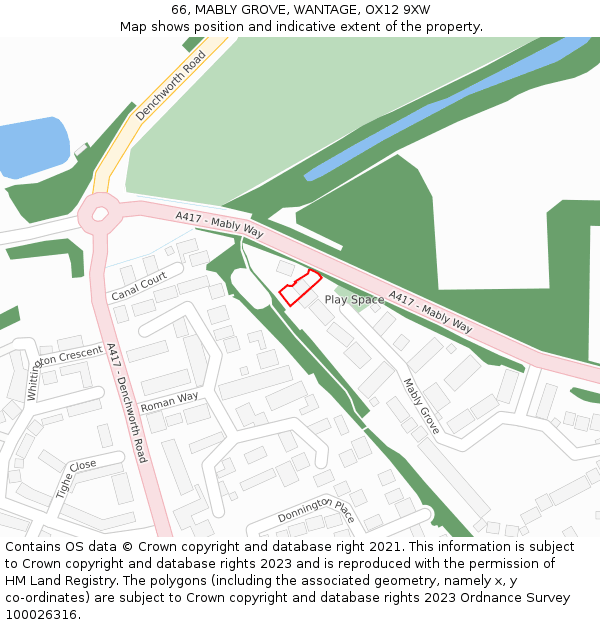 66, MABLY GROVE, WANTAGE, OX12 9XW: Location map and indicative extent of plot