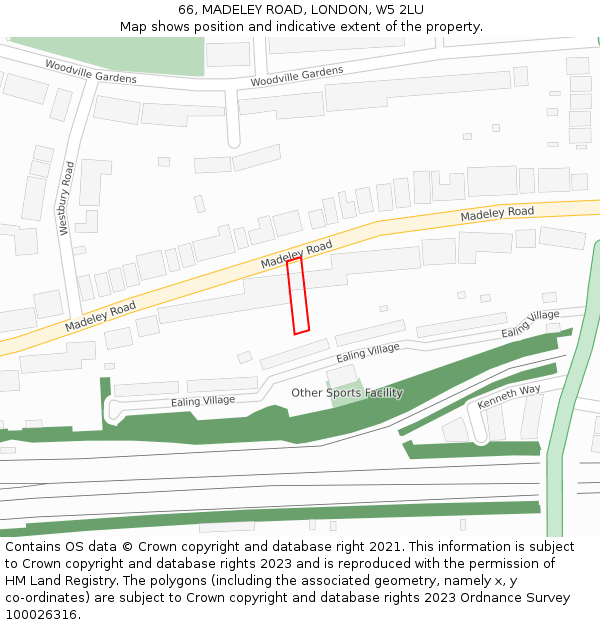 66, MADELEY ROAD, LONDON, W5 2LU: Location map and indicative extent of plot