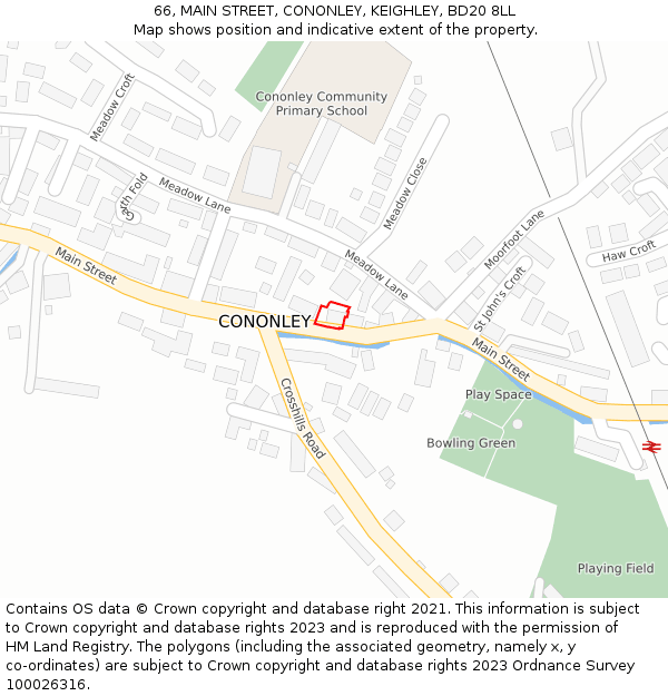 66, MAIN STREET, CONONLEY, KEIGHLEY, BD20 8LL: Location map and indicative extent of plot
