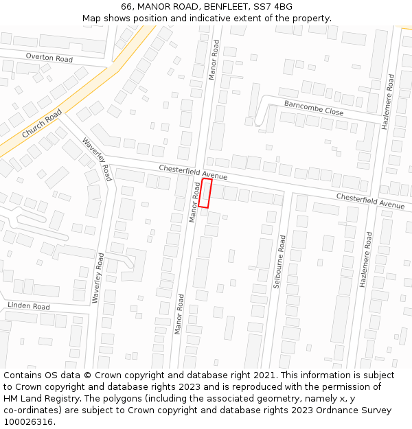 66, MANOR ROAD, BENFLEET, SS7 4BG: Location map and indicative extent of plot