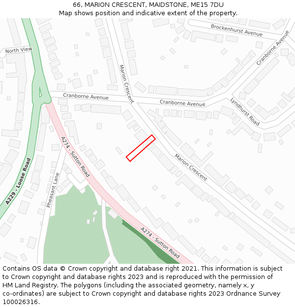 66, MARION CRESCENT, MAIDSTONE, ME15 7DU: Location map and indicative extent of plot