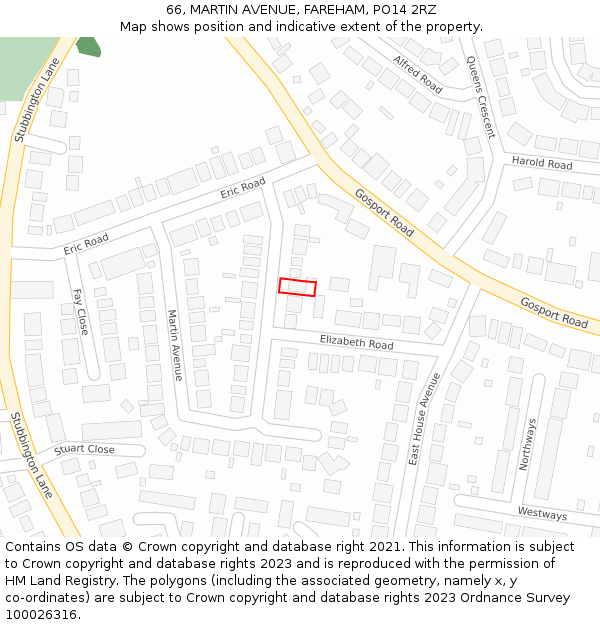 66, MARTIN AVENUE, FAREHAM, PO14 2RZ: Location map and indicative extent of plot
