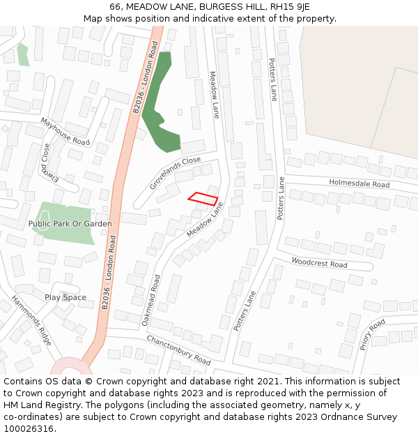 66, MEADOW LANE, BURGESS HILL, RH15 9JE: Location map and indicative extent of plot