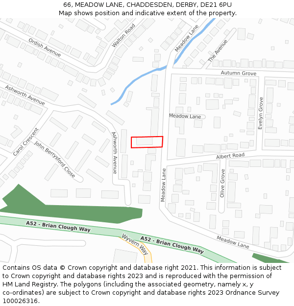66, MEADOW LANE, CHADDESDEN, DERBY, DE21 6PU: Location map and indicative extent of plot