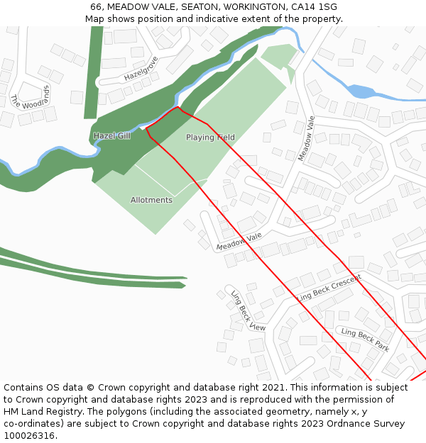 66, MEADOW VALE, SEATON, WORKINGTON, CA14 1SG: Location map and indicative extent of plot