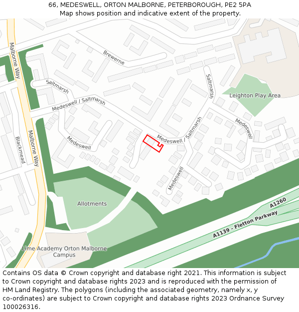 66, MEDESWELL, ORTON MALBORNE, PETERBOROUGH, PE2 5PA: Location map and indicative extent of plot