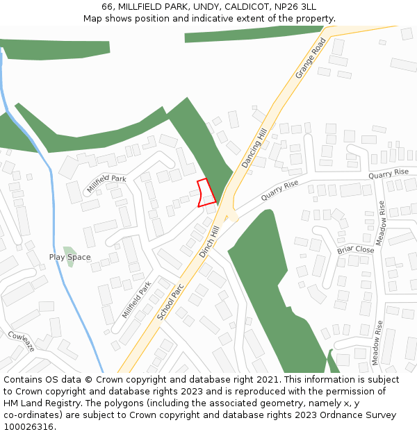 66, MILLFIELD PARK, UNDY, CALDICOT, NP26 3LL: Location map and indicative extent of plot