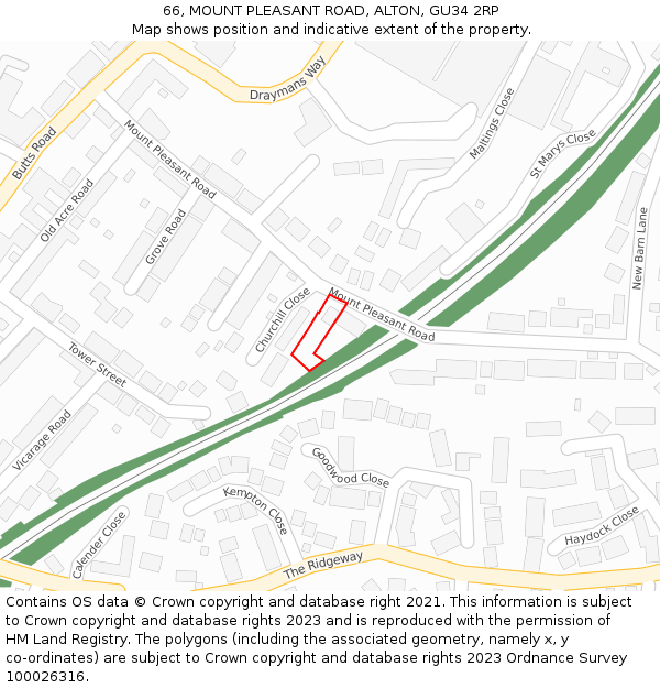 66, MOUNT PLEASANT ROAD, ALTON, GU34 2RP: Location map and indicative extent of plot