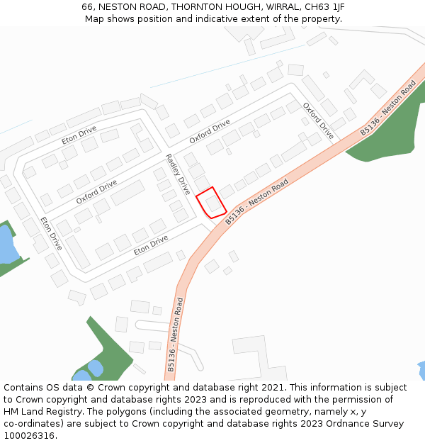 66, NESTON ROAD, THORNTON HOUGH, WIRRAL, CH63 1JF: Location map and indicative extent of plot