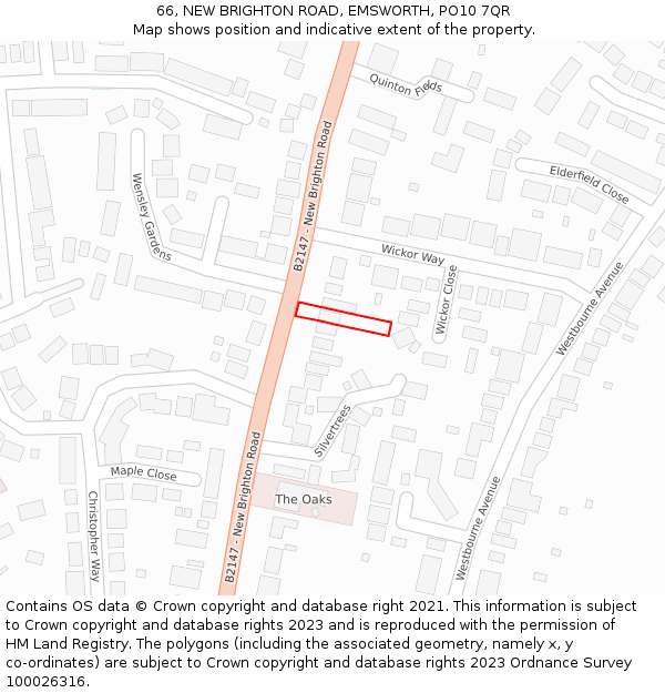 66, NEW BRIGHTON ROAD, EMSWORTH, PO10 7QR: Location map and indicative extent of plot