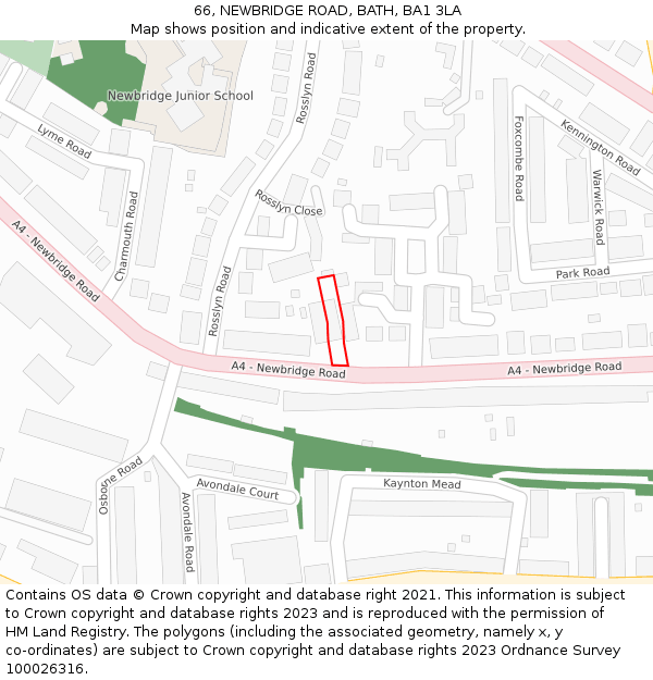 66, NEWBRIDGE ROAD, BATH, BA1 3LA: Location map and indicative extent of plot