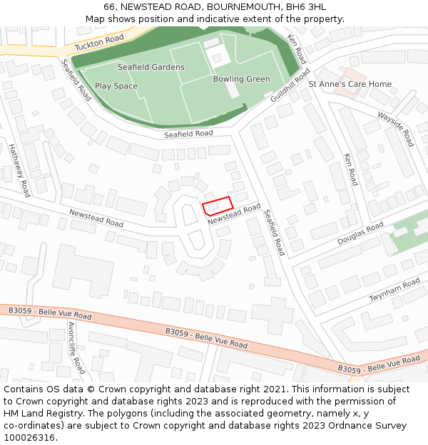 66, NEWSTEAD ROAD, BOURNEMOUTH, BH6 3HL: Location map and indicative extent of plot