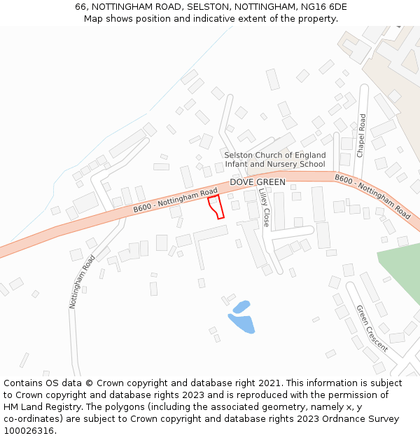 66, NOTTINGHAM ROAD, SELSTON, NOTTINGHAM, NG16 6DE: Location map and indicative extent of plot