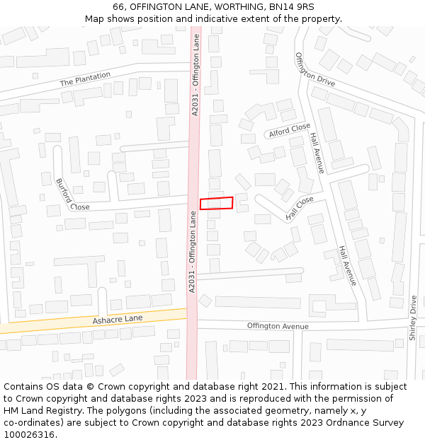 66, OFFINGTON LANE, WORTHING, BN14 9RS: Location map and indicative extent of plot