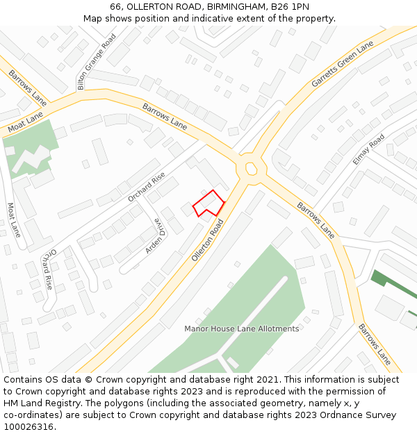 66, OLLERTON ROAD, BIRMINGHAM, B26 1PN: Location map and indicative extent of plot