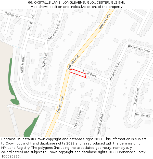 66, OXSTALLS LANE, LONGLEVENS, GLOUCESTER, GL2 9HU: Location map and indicative extent of plot