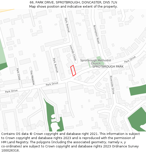 66, PARK DRIVE, SPROTBROUGH, DONCASTER, DN5 7LN: Location map and indicative extent of plot